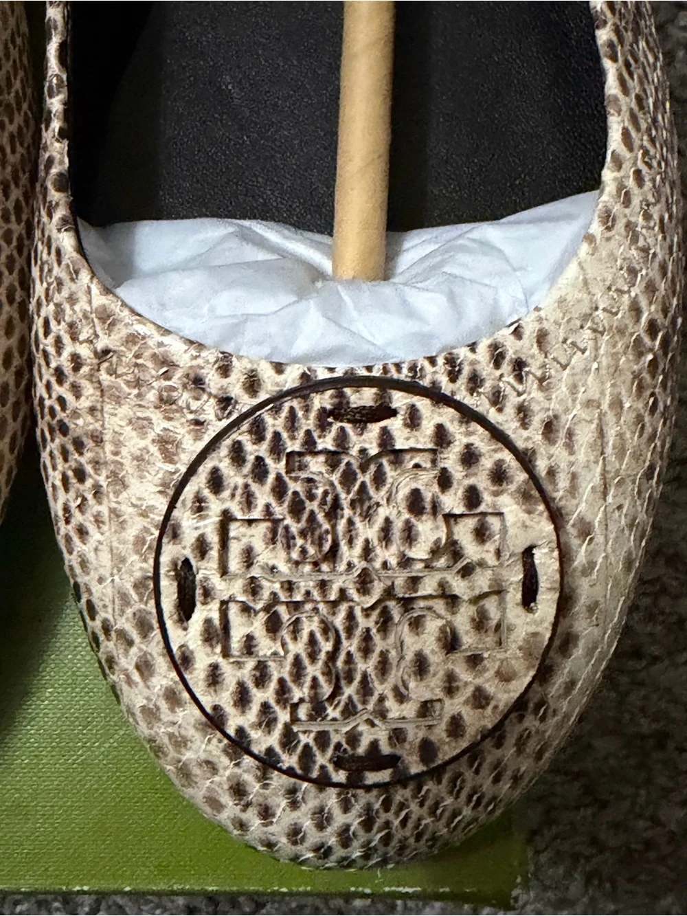 Tory Burch Minnie Travel Ballet In Snake-Embosses Leather Women’s Size 10